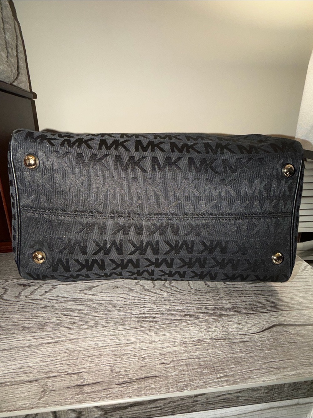 Michael Kors Black MK Monogram Satchel Bag - Picture 4 of 5